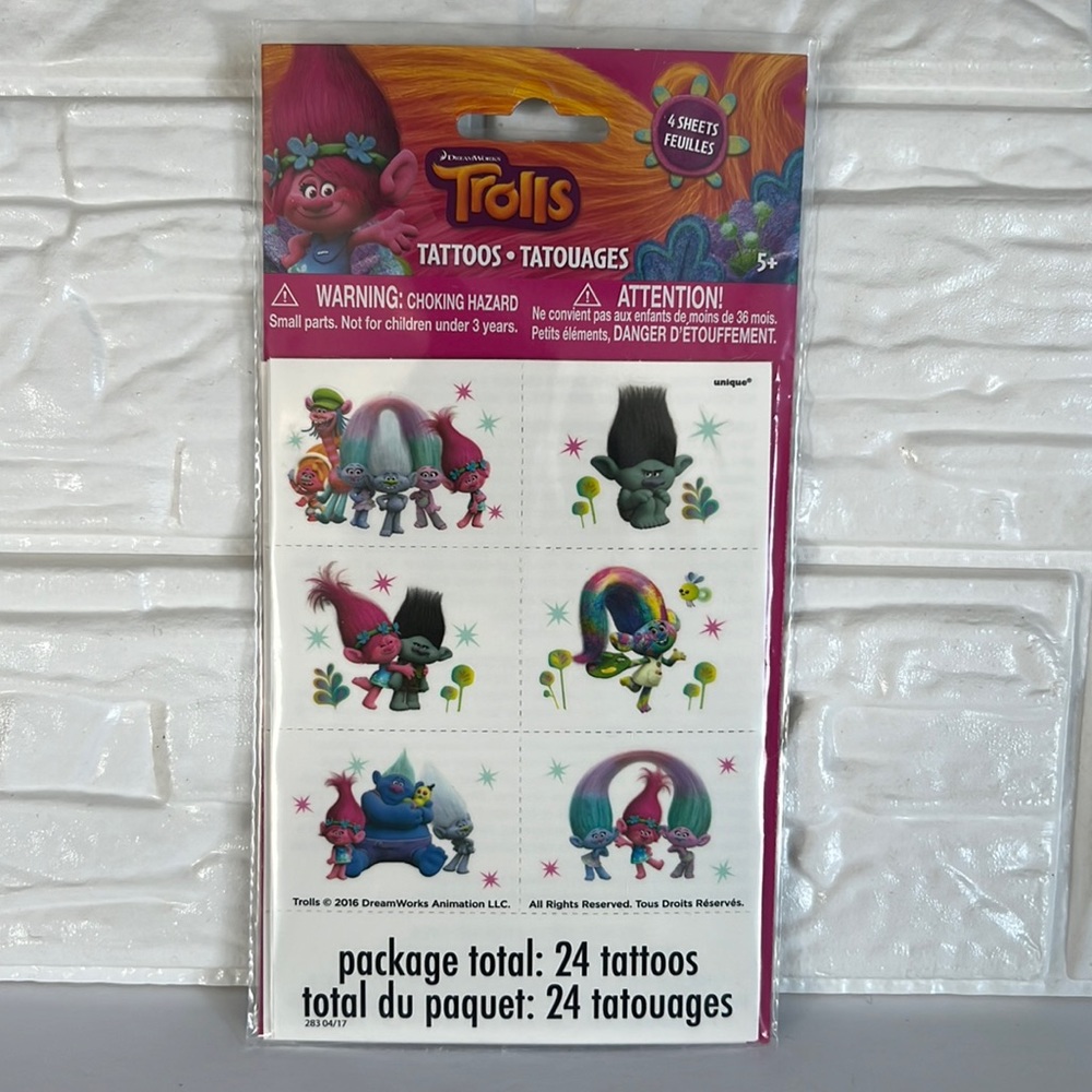 24 pcs Trolls Temporary Tattoos